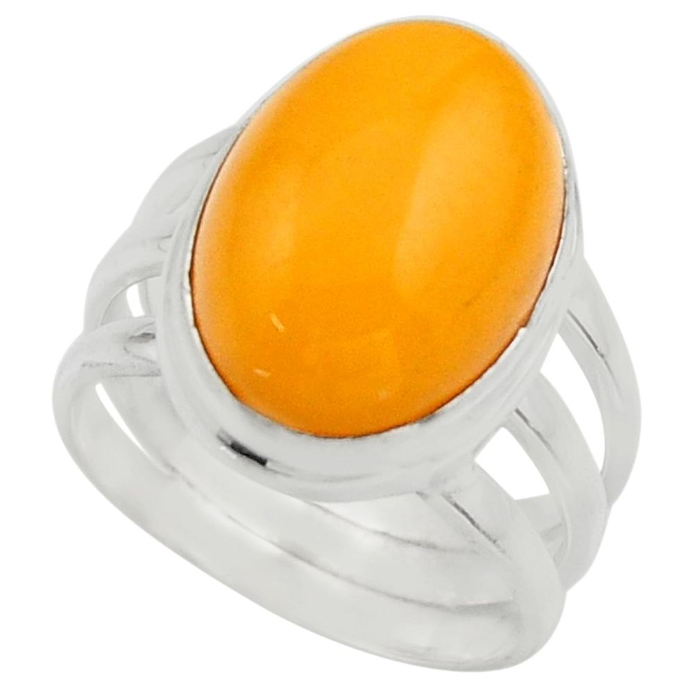 925 silver 6.58cts natural yellow amber bone oval solitaire ring size 6 r17135