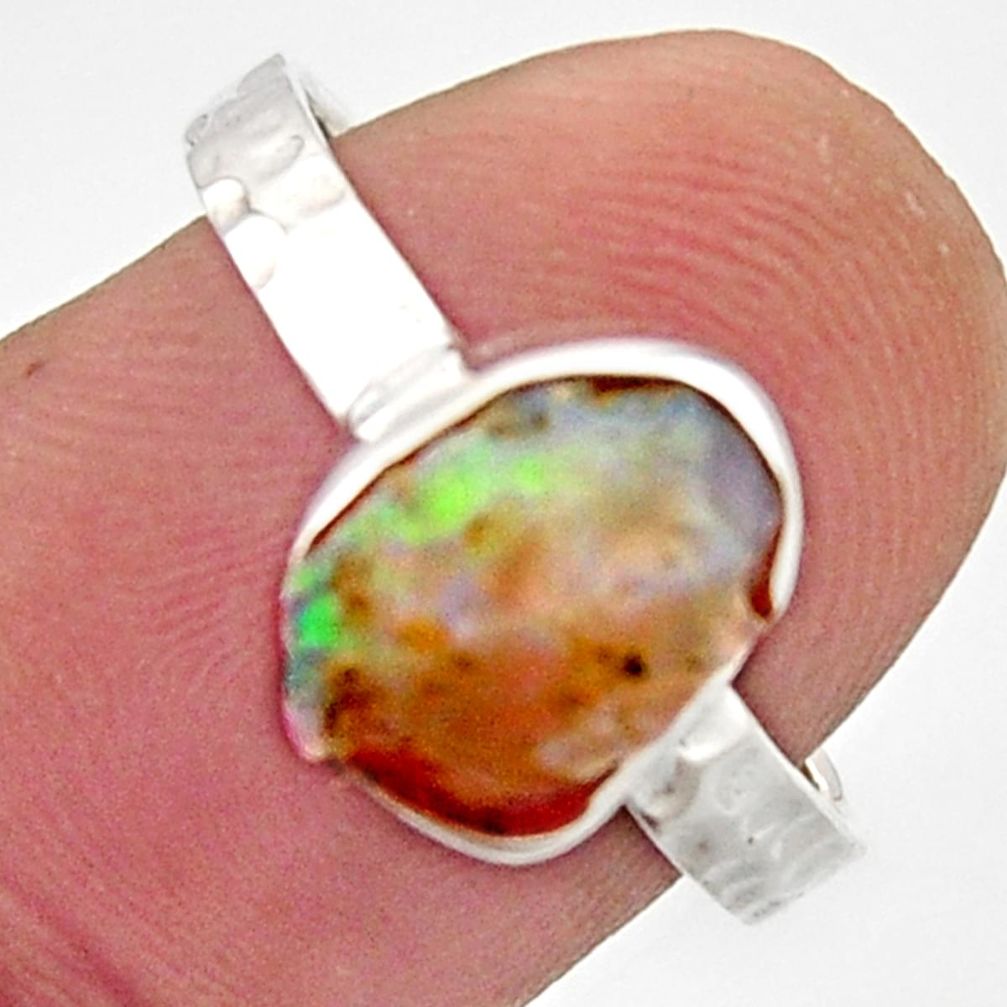 3.39cts natural ethiopian opal rough 925 silver solitaire ring size 8 r17150