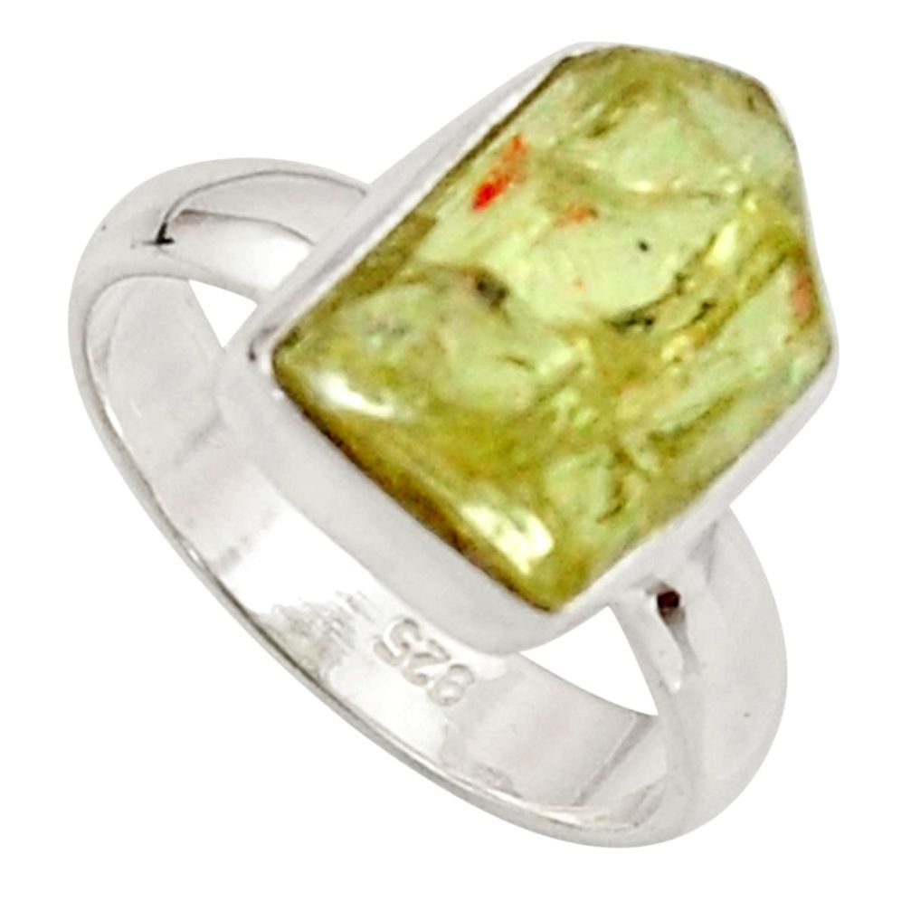 6.57cts natural green apatite rough 925 silver solitaire ring size 6 r17170