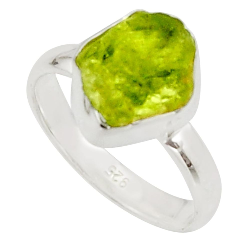 4.80cts natural green peridot rough 925 silver solitaire ring size 6 r17181