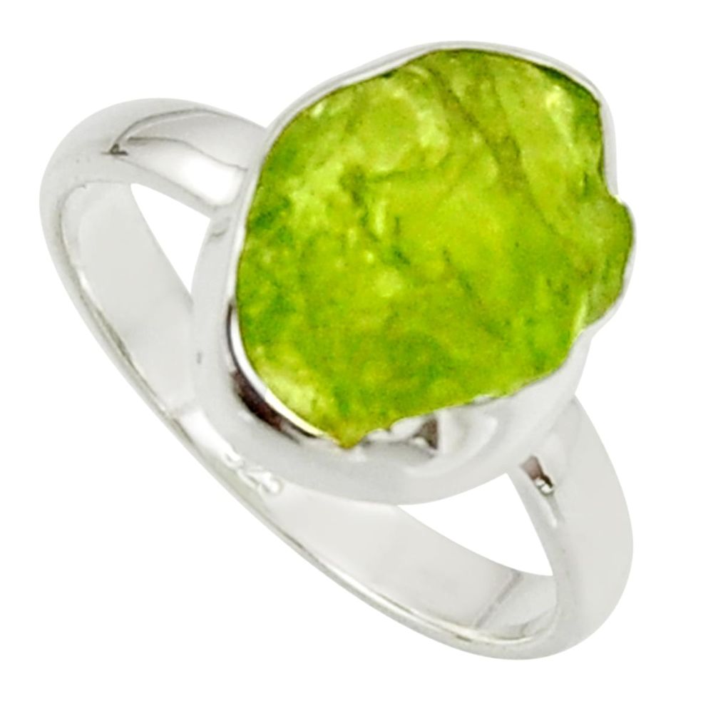 6.38cts natural green peridot rough 925 silver solitaire ring size 9 r17187