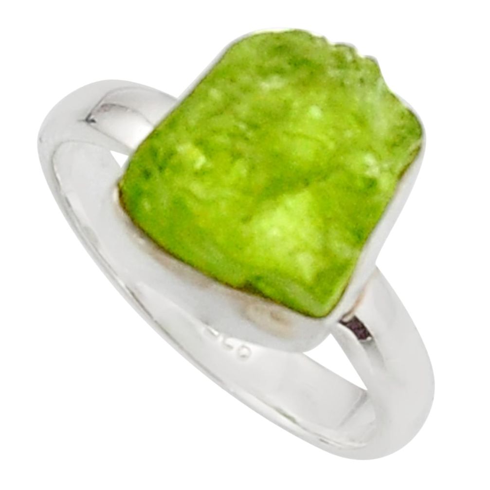 925 silver 6.10cts natural green peridot rough solitaire ring size 7 r17188