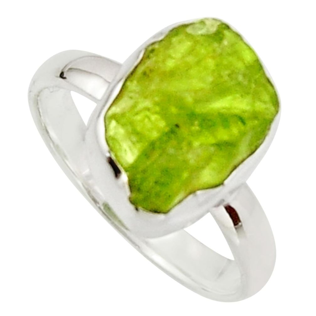 5.95cts natural green peridot rough 925 silver solitaire ring size 8 r17189