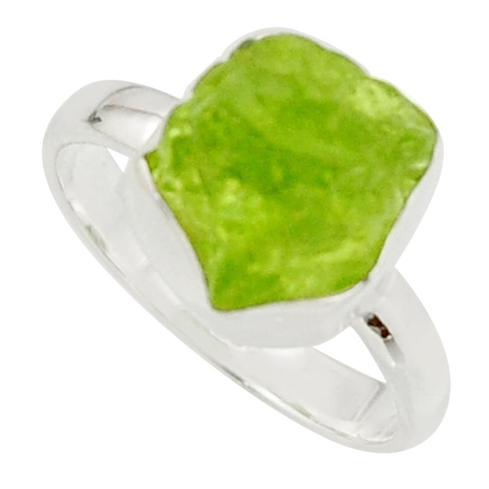 6.26cts natural green peridot rough 925 silver solitaire ring size 8 r17190