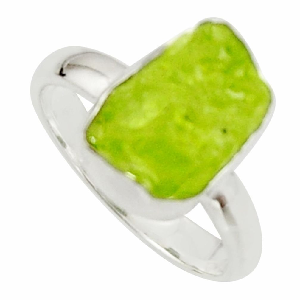 925 silver 6.27cts natural green peridot rough solitaire ring size 7 r17193