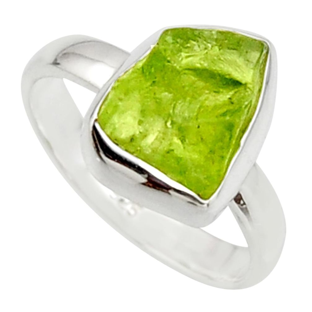 925 silver 5.06cts natural green peridot rough solitaire ring size 7 r17197