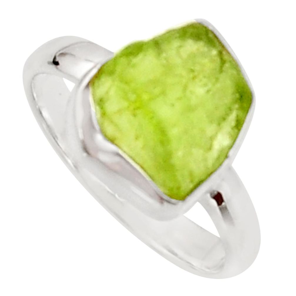 5.54cts natural green peridot rough 925 silver solitaire ring size 7 r17199