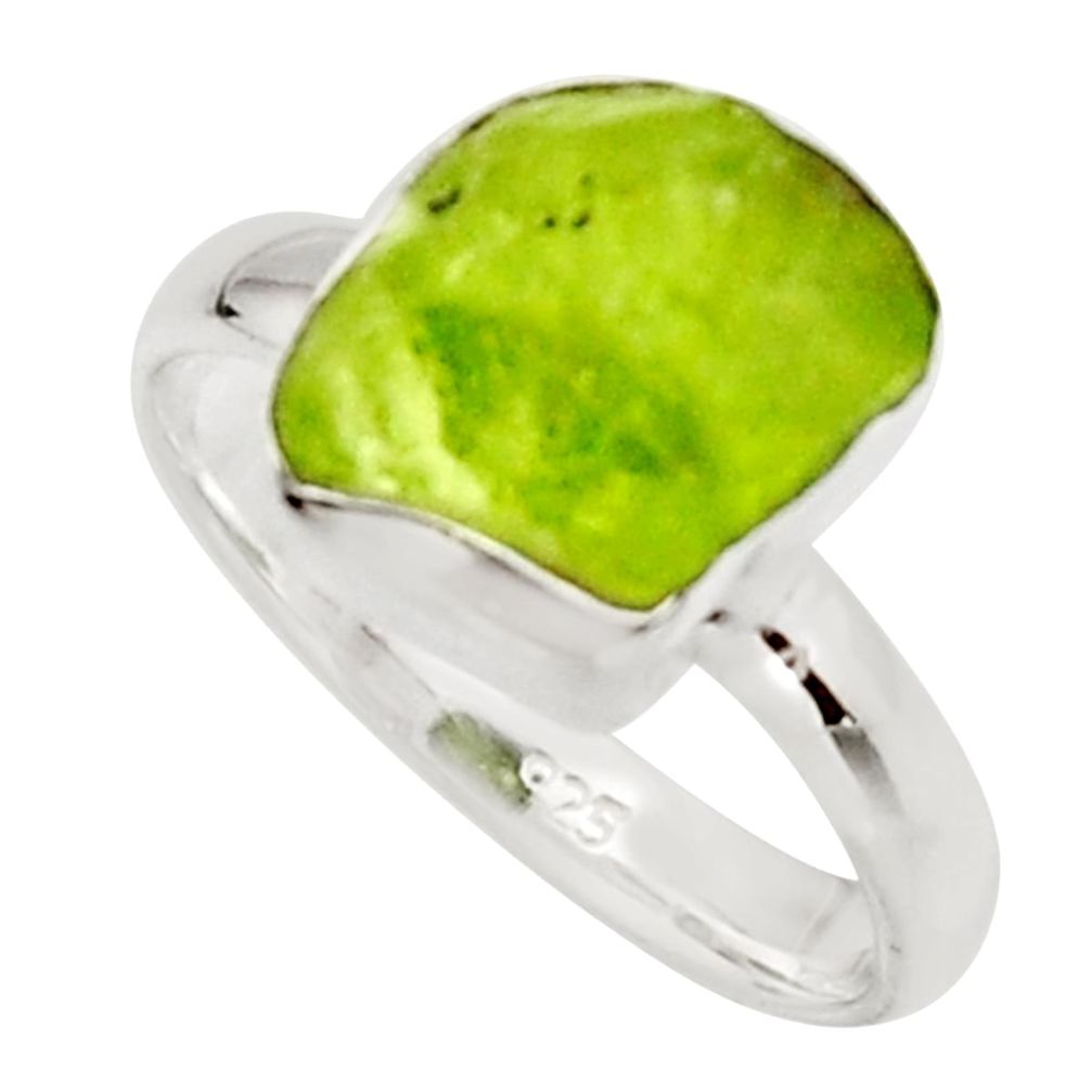 5.45cts natural green peridot rough 925 silver solitaire ring size 7 r17200