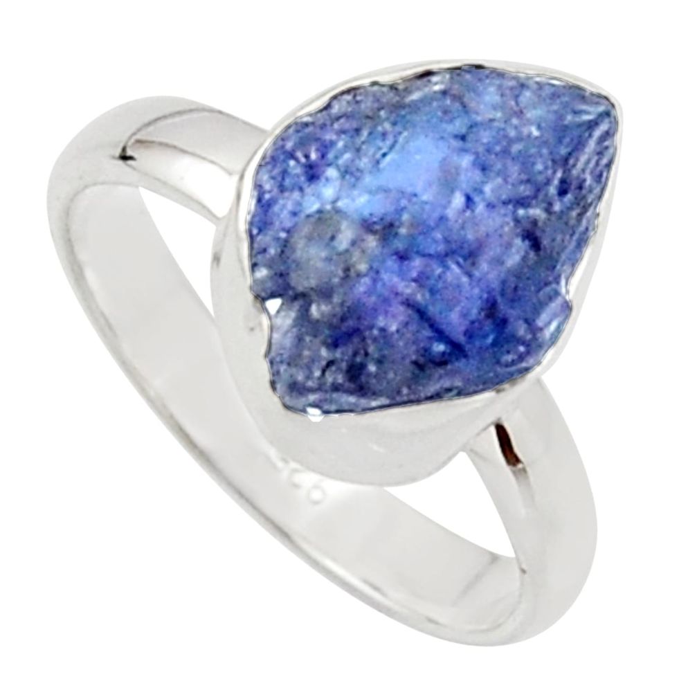 5.64cts natural blue iolite rough 925 silver solitaire ring size 7 r17202