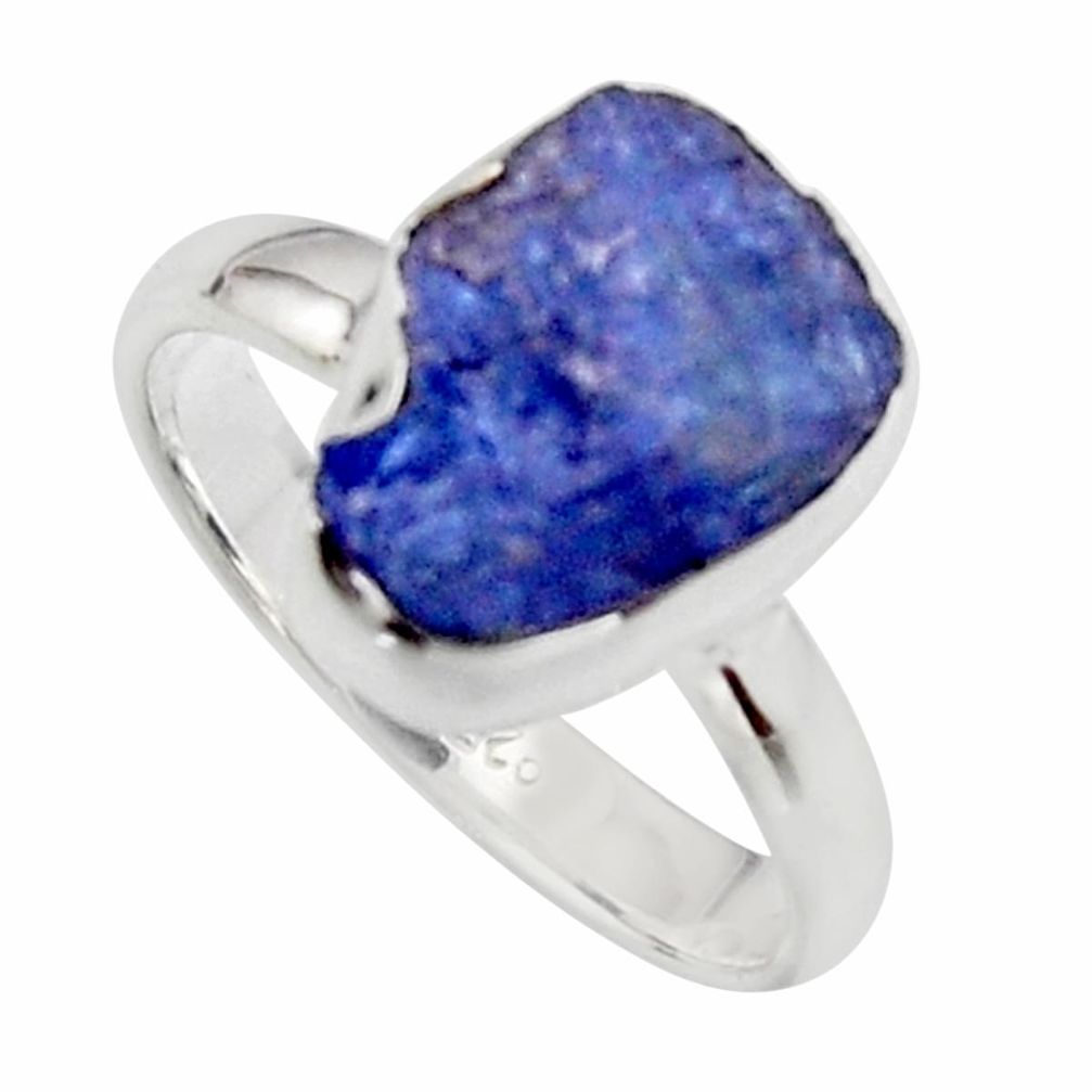 5.63cts natural blue iolite rough 925 silver solitaire ring size 8 r17203