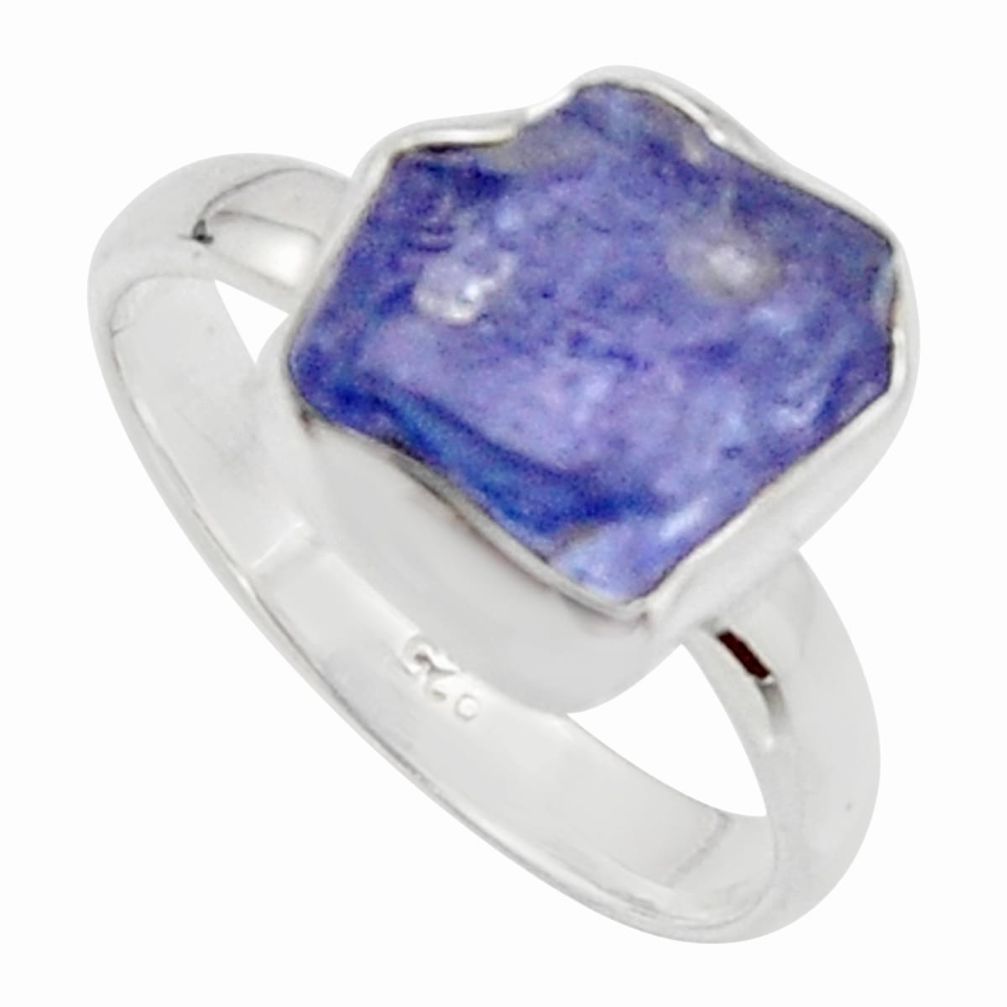 5.63cts natural blue iolite rough 925 silver solitaire ring size 8 r17206