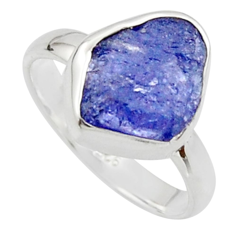 5.24cts natural blue iolite rough 925 silver solitaire ring size 8 r17208