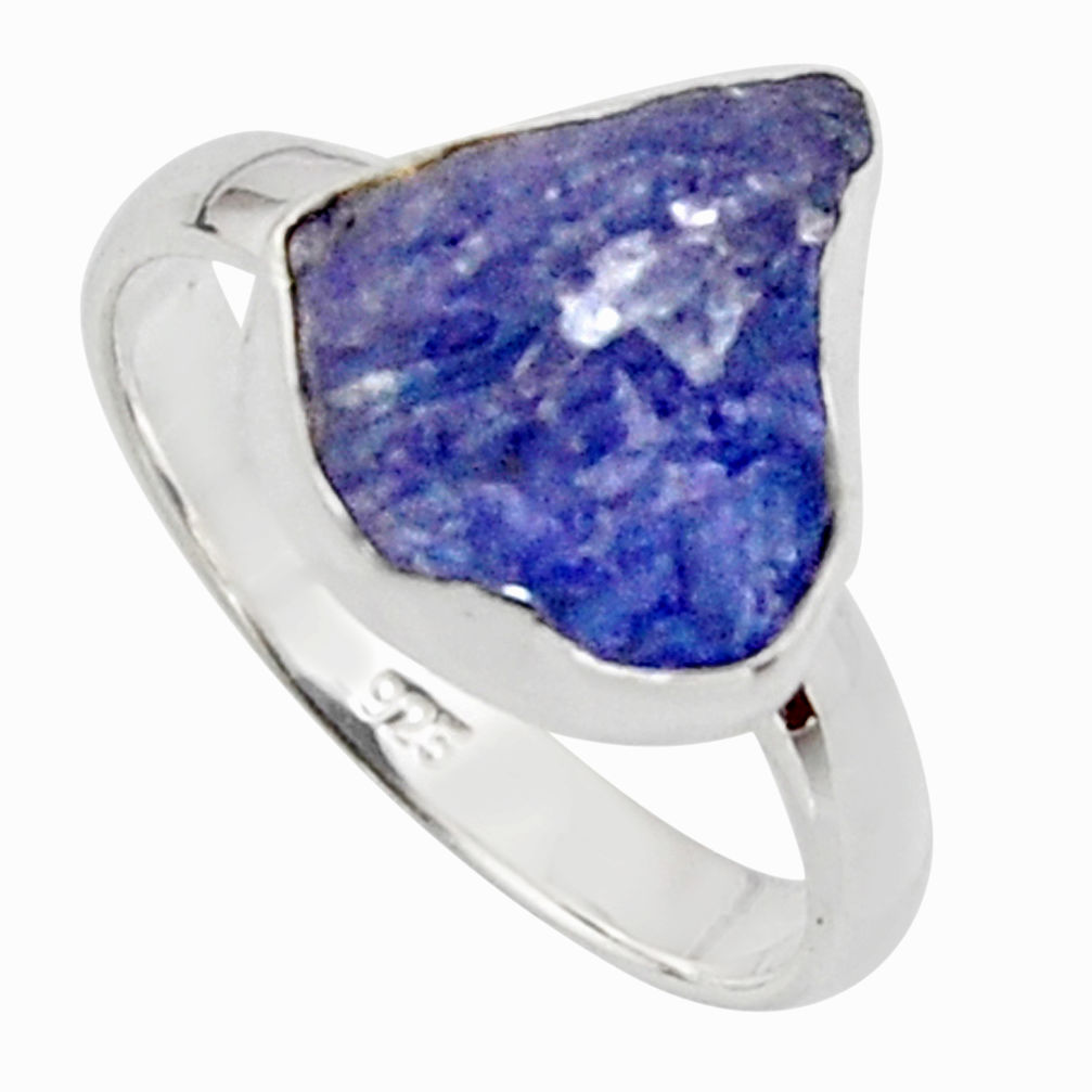 6.27cts natural blue iolite rough 925 silver solitaire ring size 8 r17210