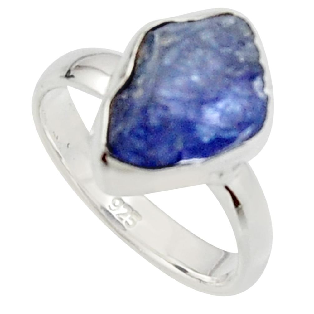 5.96cts natural blue iolite rough 925 silver solitaire ring size 6 r17212