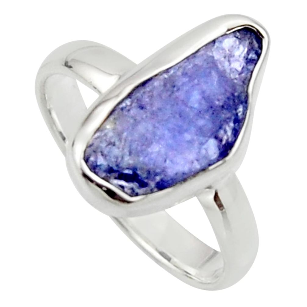 5.64cts natural blue iolite rough 925 silver solitaire ring size 8 r17215