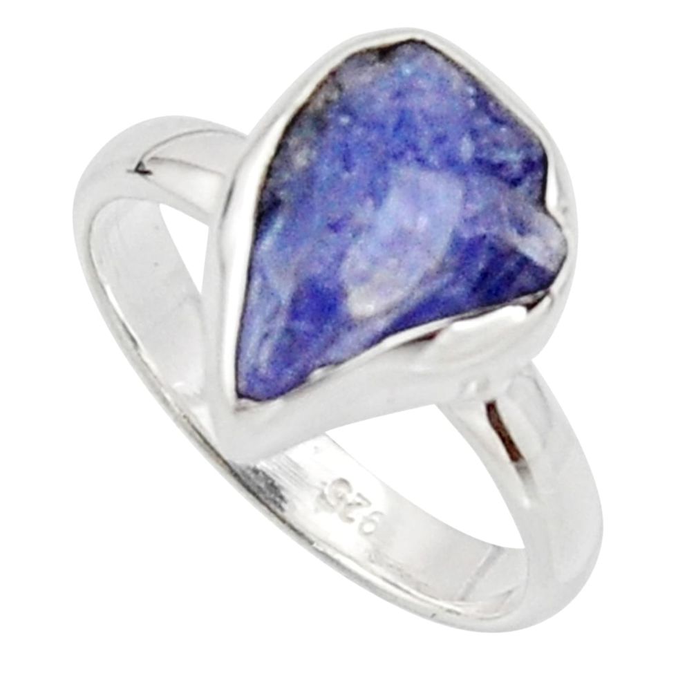 5.63cts natural blue iolite rough 925 silver solitaire ring size 7 r17216