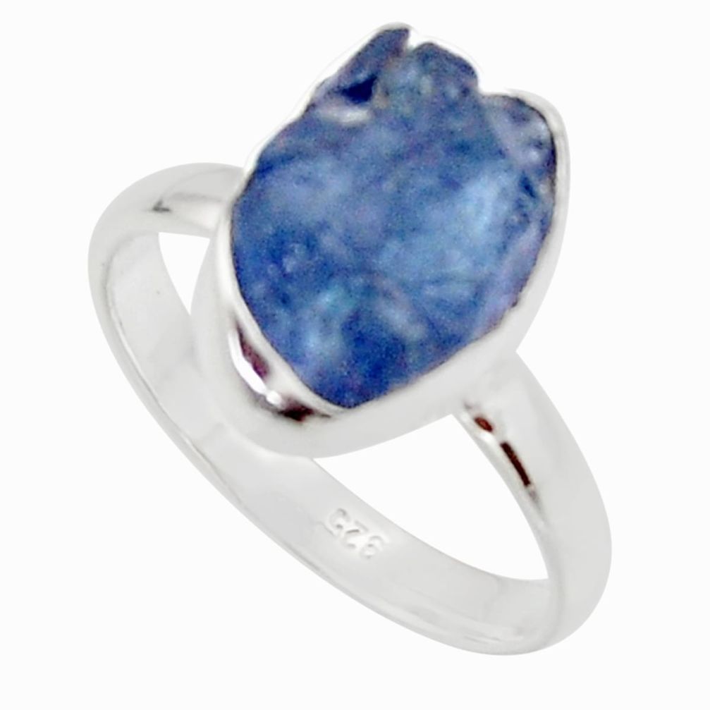 925 silver 6.70cts natural blue iolite rough fancy solitaire ring size 9 r17218