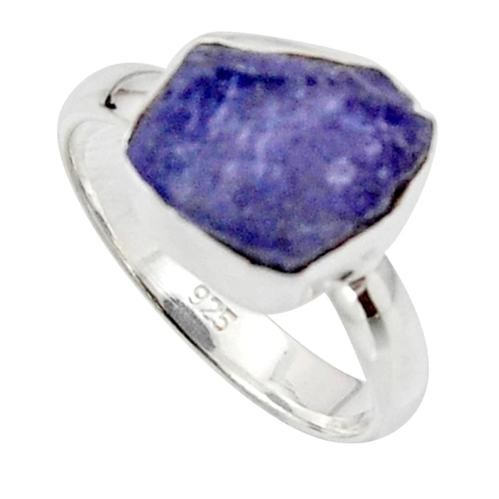 6.62cts natural blue iolite rough 925 silver solitaire ring size 7 r17219