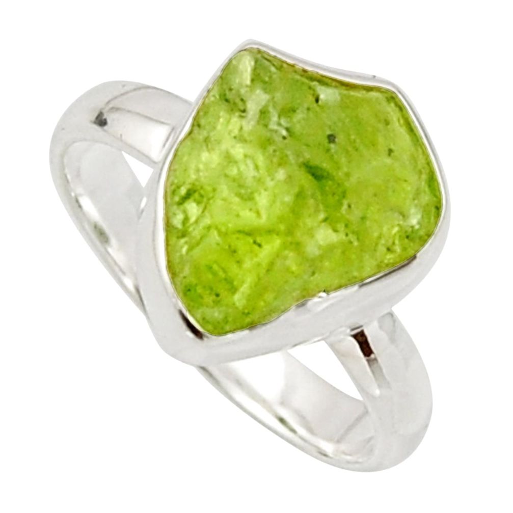 925 silver 5.96cts natural green peridot rough solitaire ring size 7 r17224