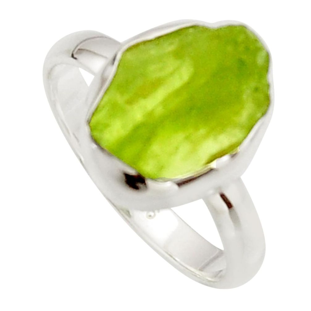 6.70cts natural green peridot rough 925 silver solitaire ring size 9 r17225