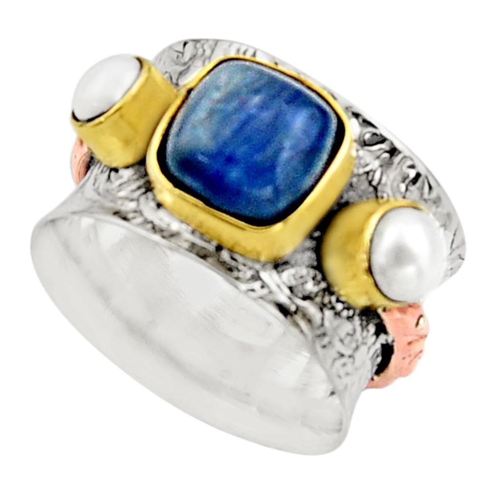 5.01cts victorian natural blue kyanite 925 silver two tone ring size 7 r17342