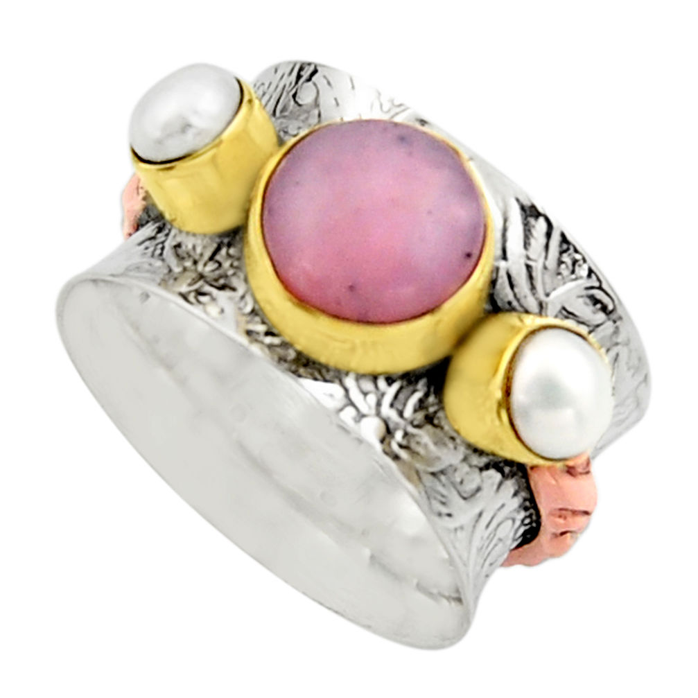 5.28cts victorian natural pink opal pearl 925 silver two tone ring size 7 r17348