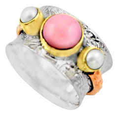 925 silver 5.30cts victorian natural pink opal pearl two tone ring size 8 r17350