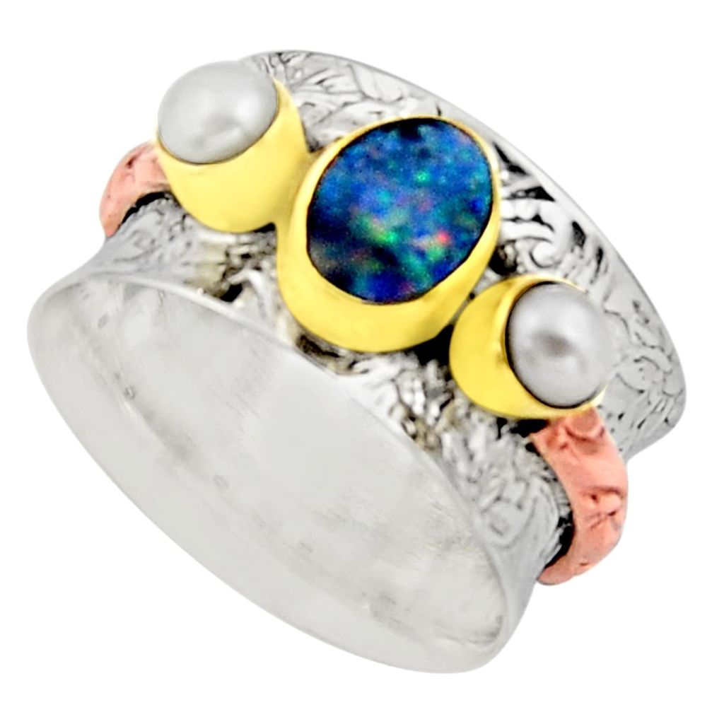 Victorian natural doublet opal australian silver two tone ring size 8.5 r17355