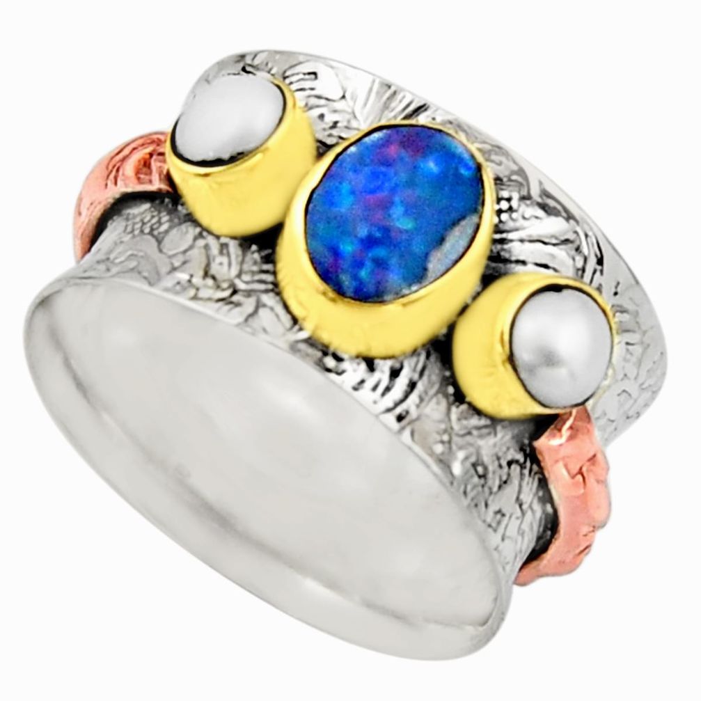 Victorian natural doublet opal australian silver two tone ring size 8.5 r17356