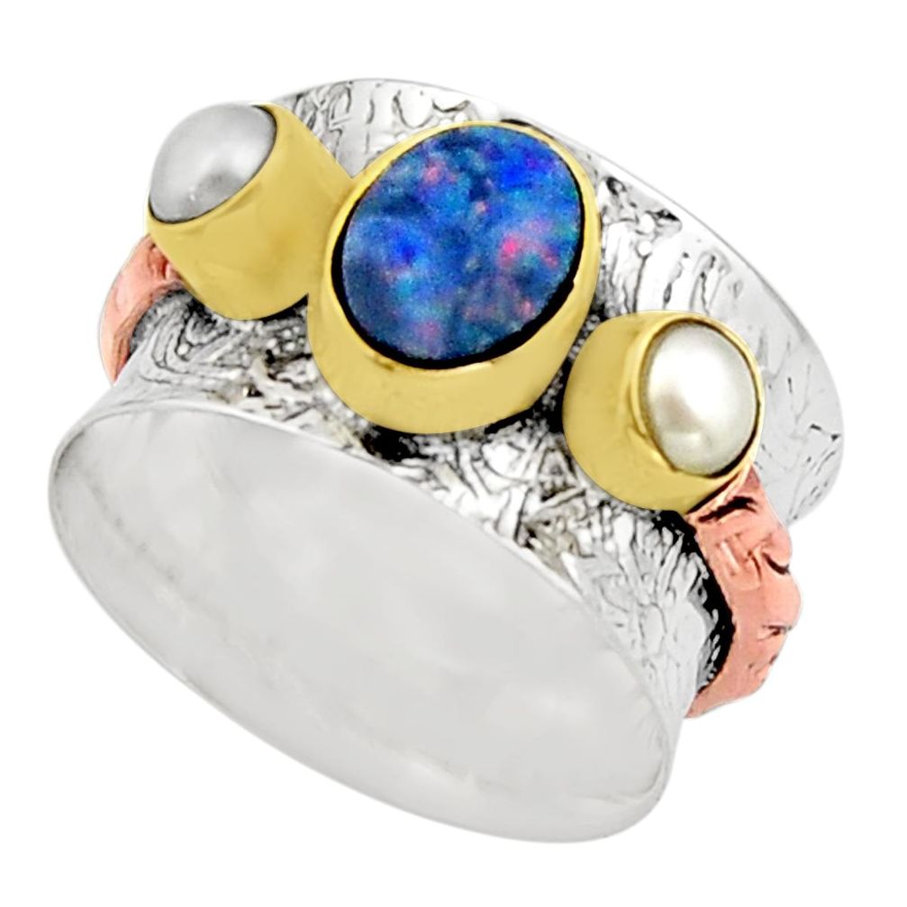 925 silver victorian natural doublet opal australian two tone ring size 7 r17358