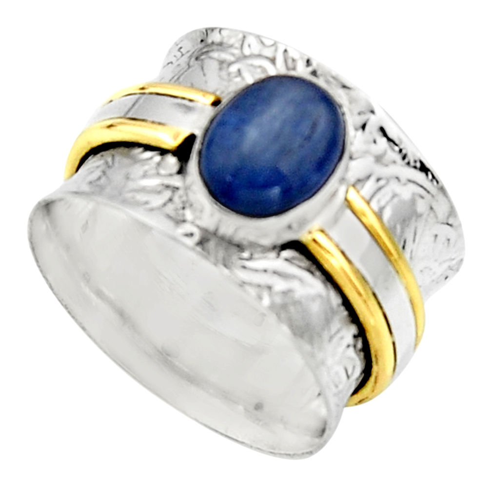 Victorian natural kyanite 925 silver two tone solitaire ring size 8.5 r17362