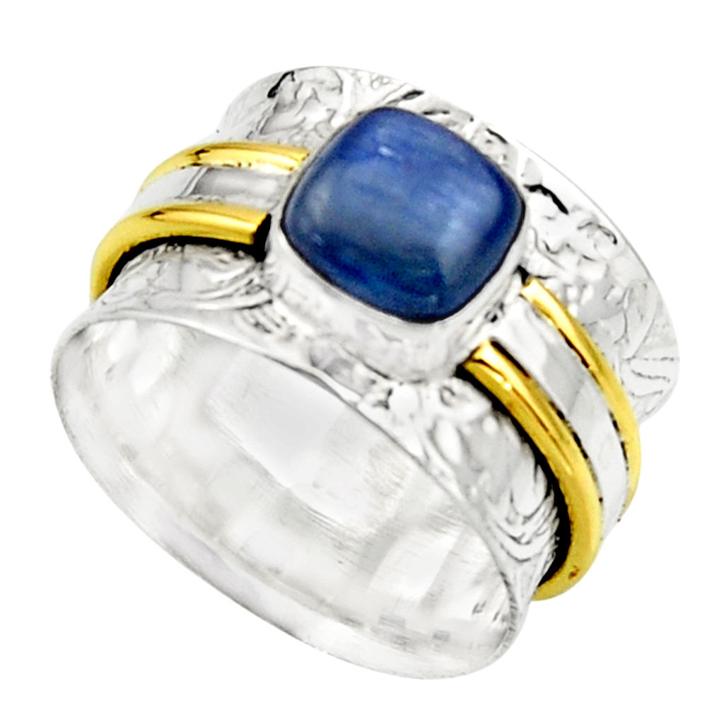Victorian natural kyanite 925 silver two tone solitaire ring size 8.5 r17367