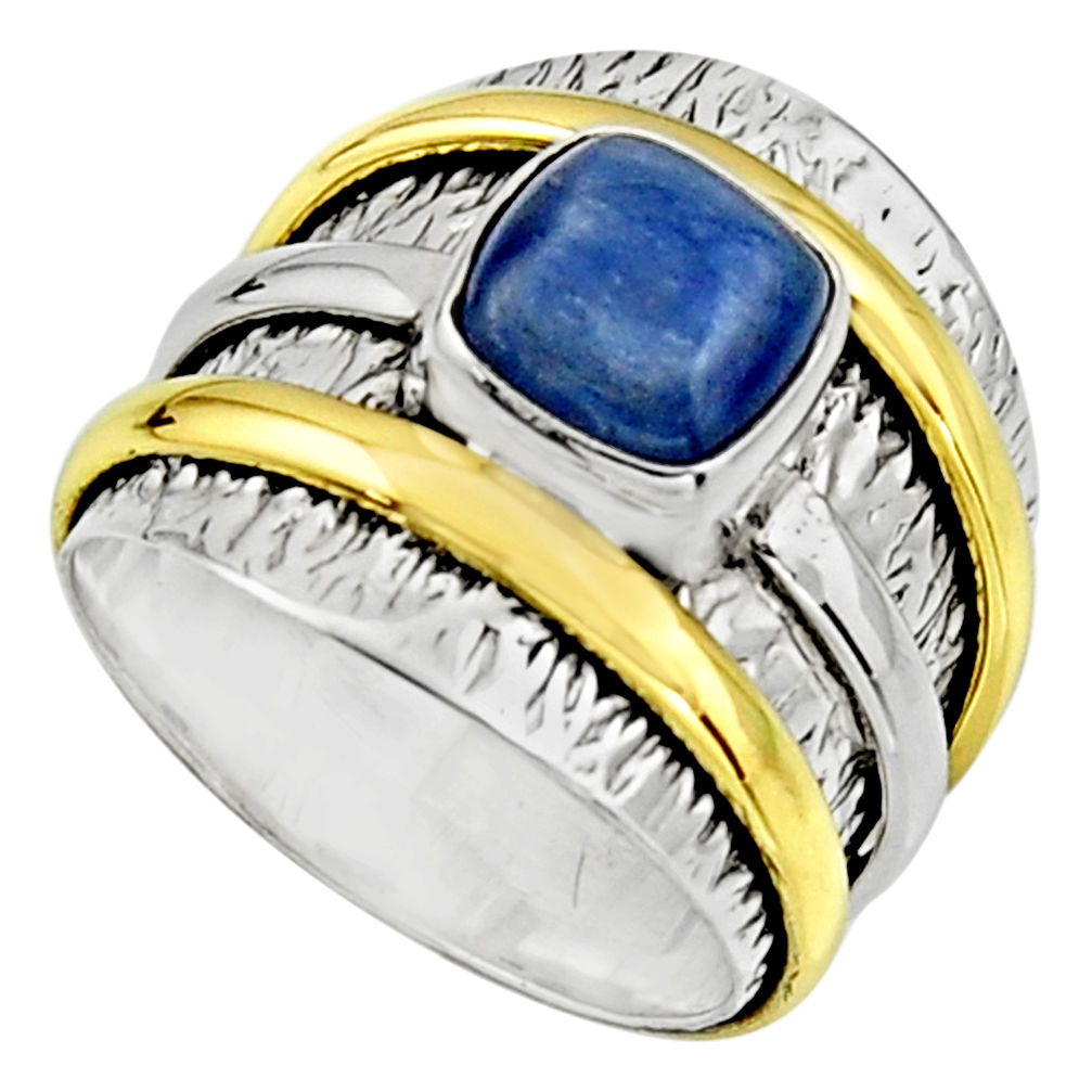 Victorian natural kyanite 925 silver two tone solitaire ring size 7.5 r17383