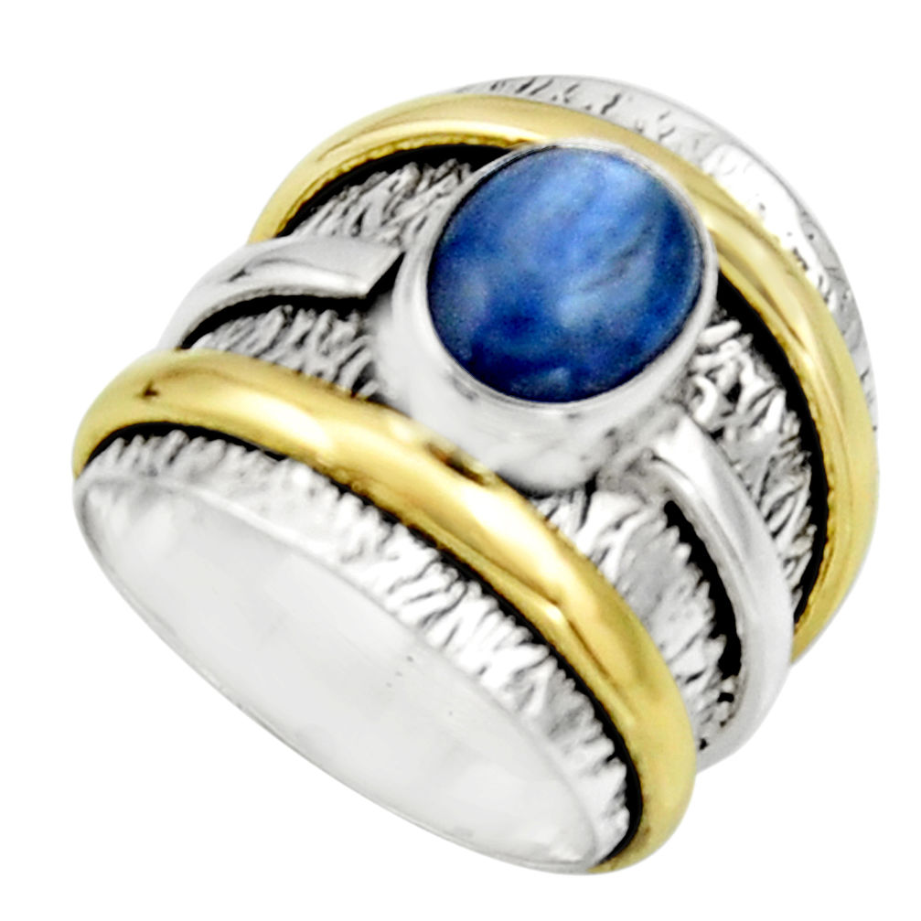 Victorian natural blue kyanite 925 silver two tone solitaire ring size 6 r17385