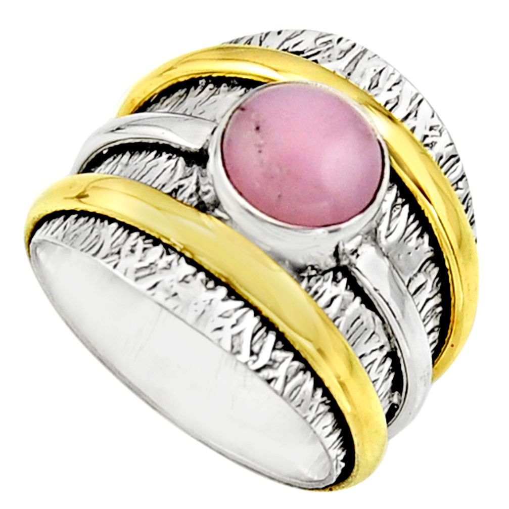 Victorian natural pink opal 925 silver two tone solitaire ring size 7.5 r17388