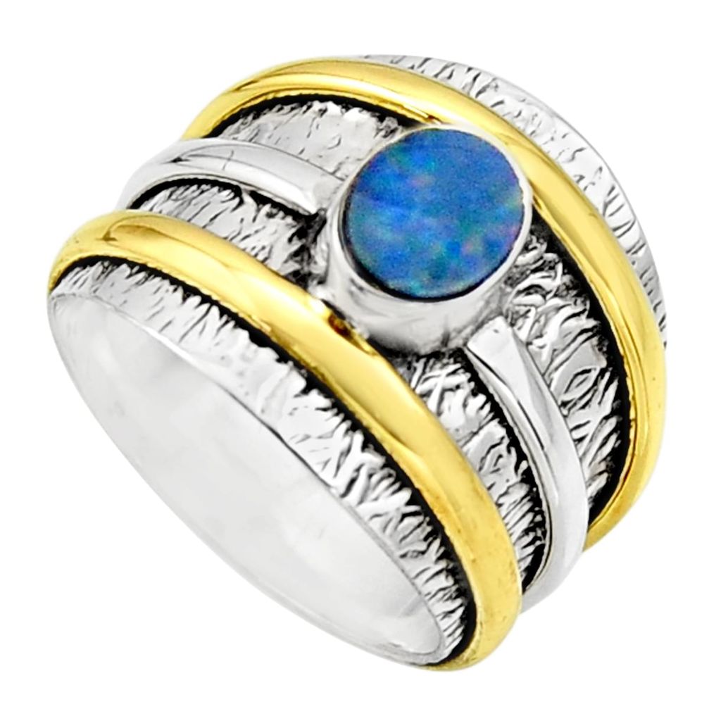 Natural doublet opal australian silver two tone solitaire ring size 7.5 r17398