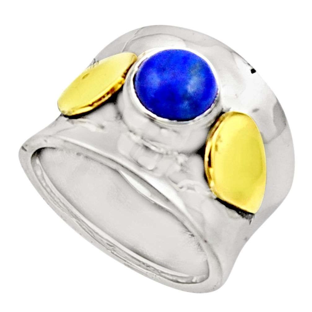 925 silver 2.36cts natural lapis lazuli 14k gold solitaire ring size 7.5 r17409