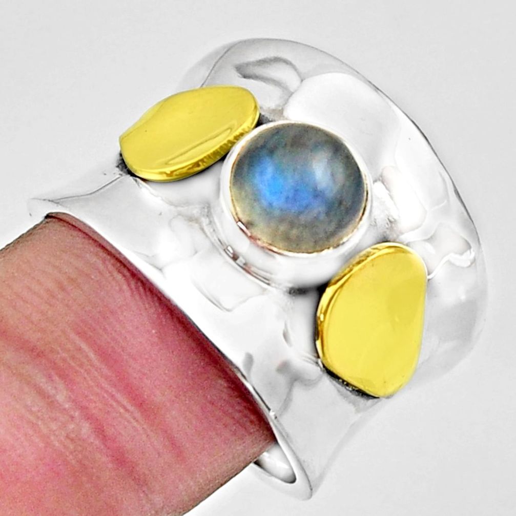 925 silver 2.81cts natural rainbow moonstone gold solitaire ring size 9 r17418