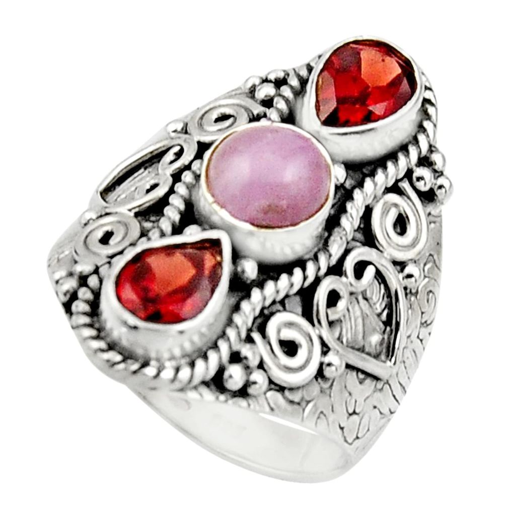 925 sterling silver 4.68cts natural pink morganite red garnet ring size 8 r17444