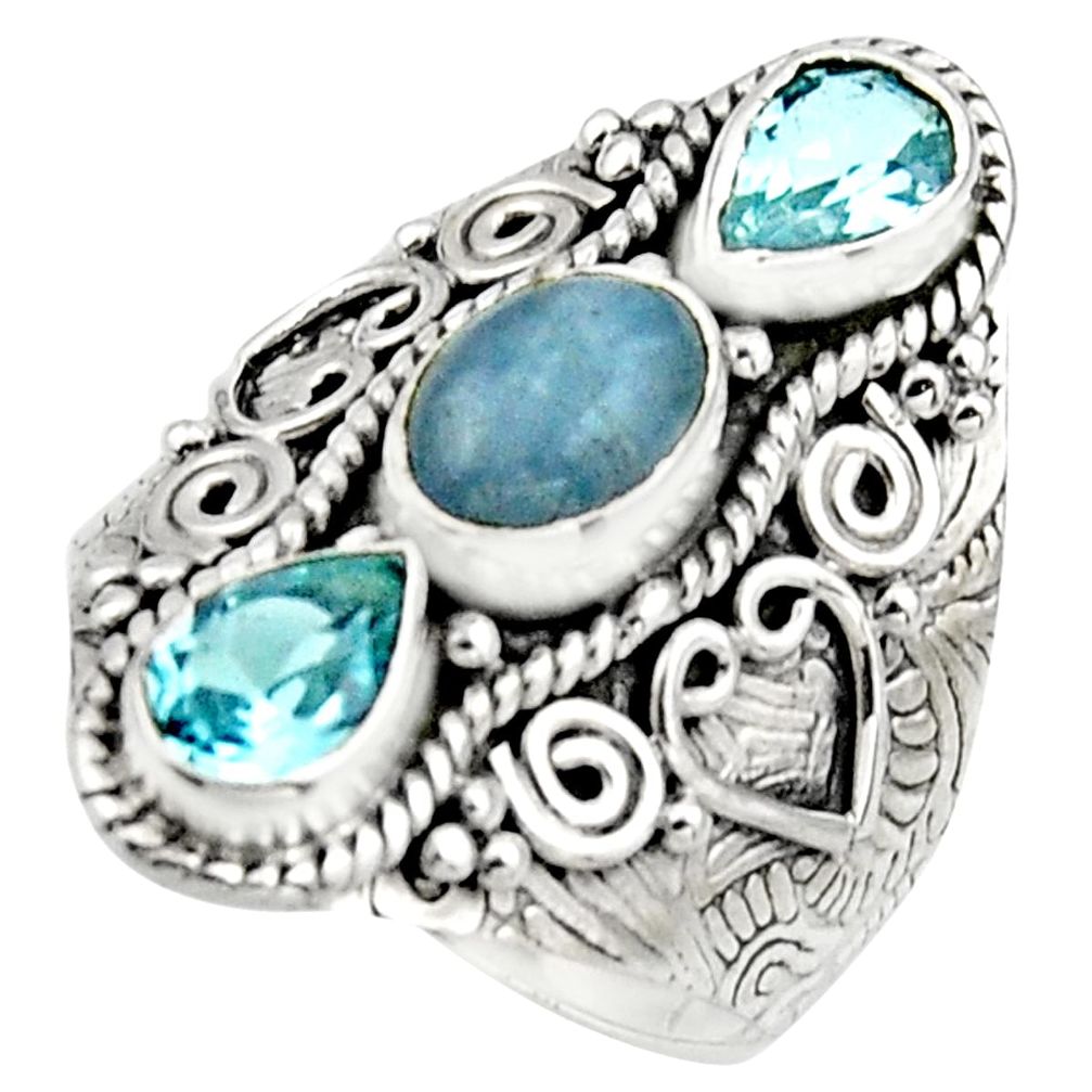 925 sterling silver 5.18cts natural blue aquamarine topaz ring size 8.5 r17450