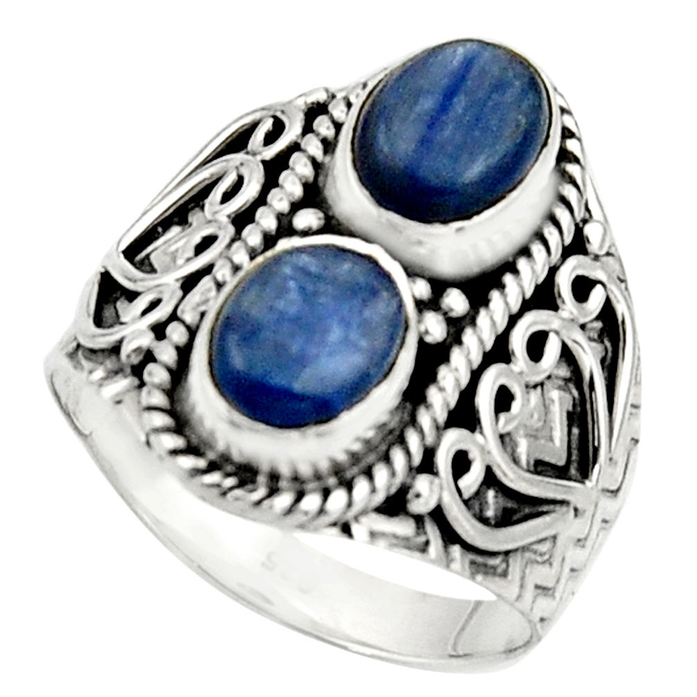 925 sterling silver 3.28cts natural blue kyanite oval shape ring size 7.5 r17509