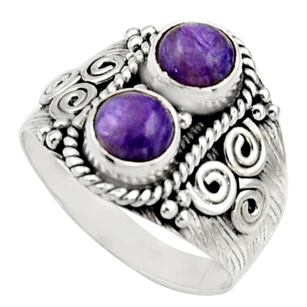 2.35cts natural purple charoite (siberian) 925 silver ring size 8 r17541