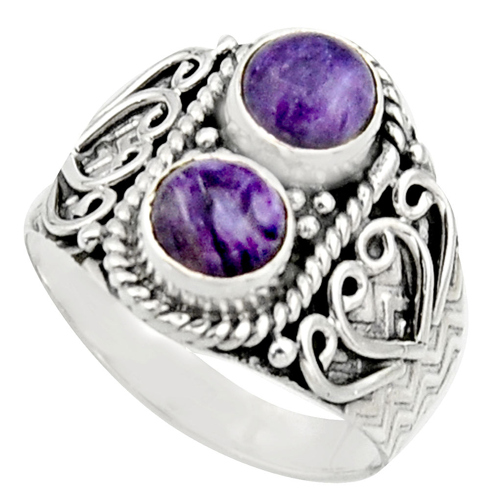 2.42cts natural purple charoite (siberian) 925 silver ring size 8 r17542