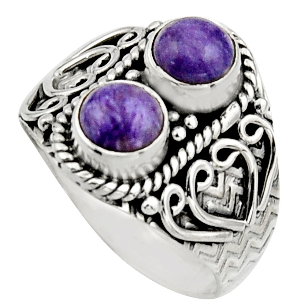 2.44cts natural purple charoite (siberian) 925 silver ring size 8 r17544