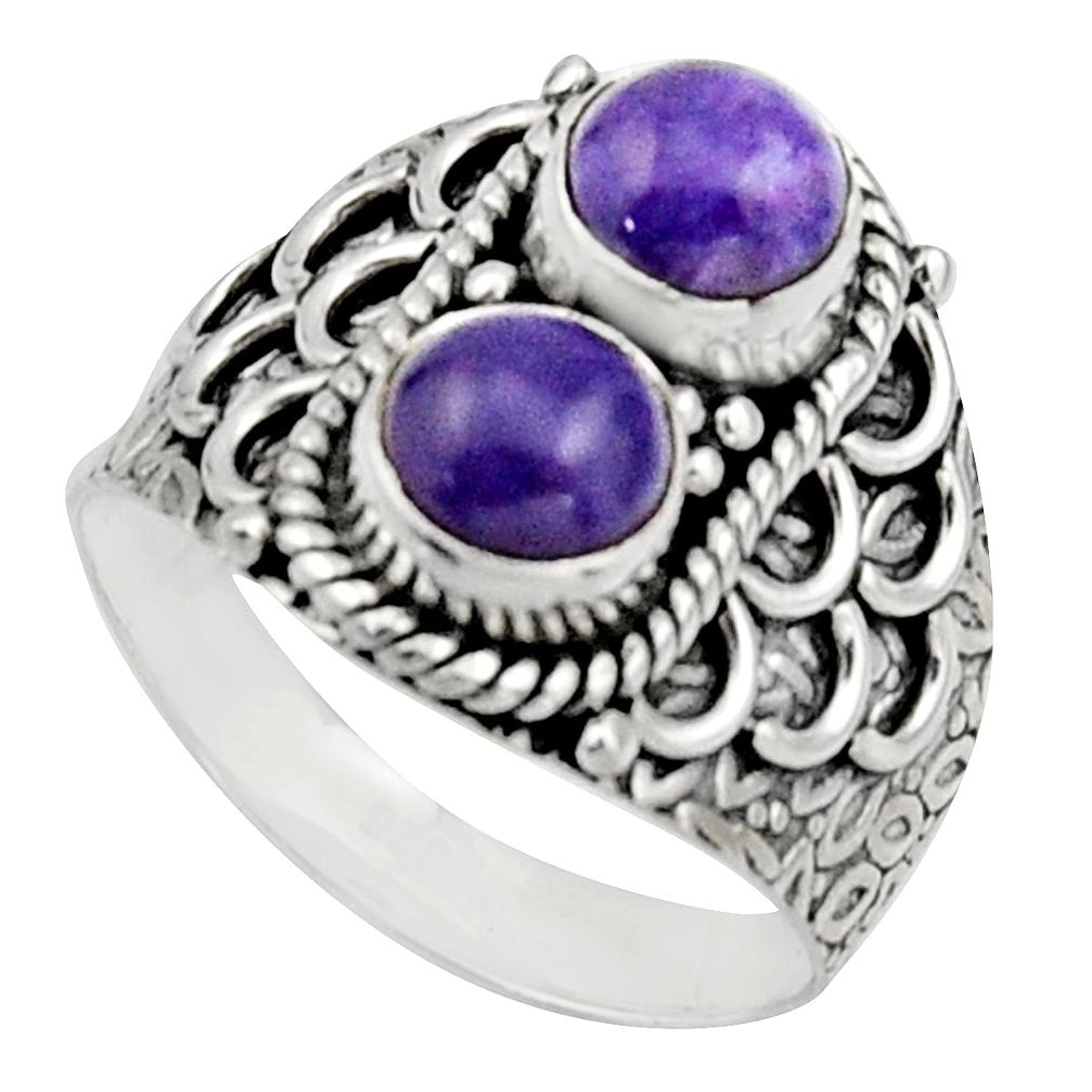 2.23cts natural purple charoite (siberian) 925 silver ring size 7 r17545