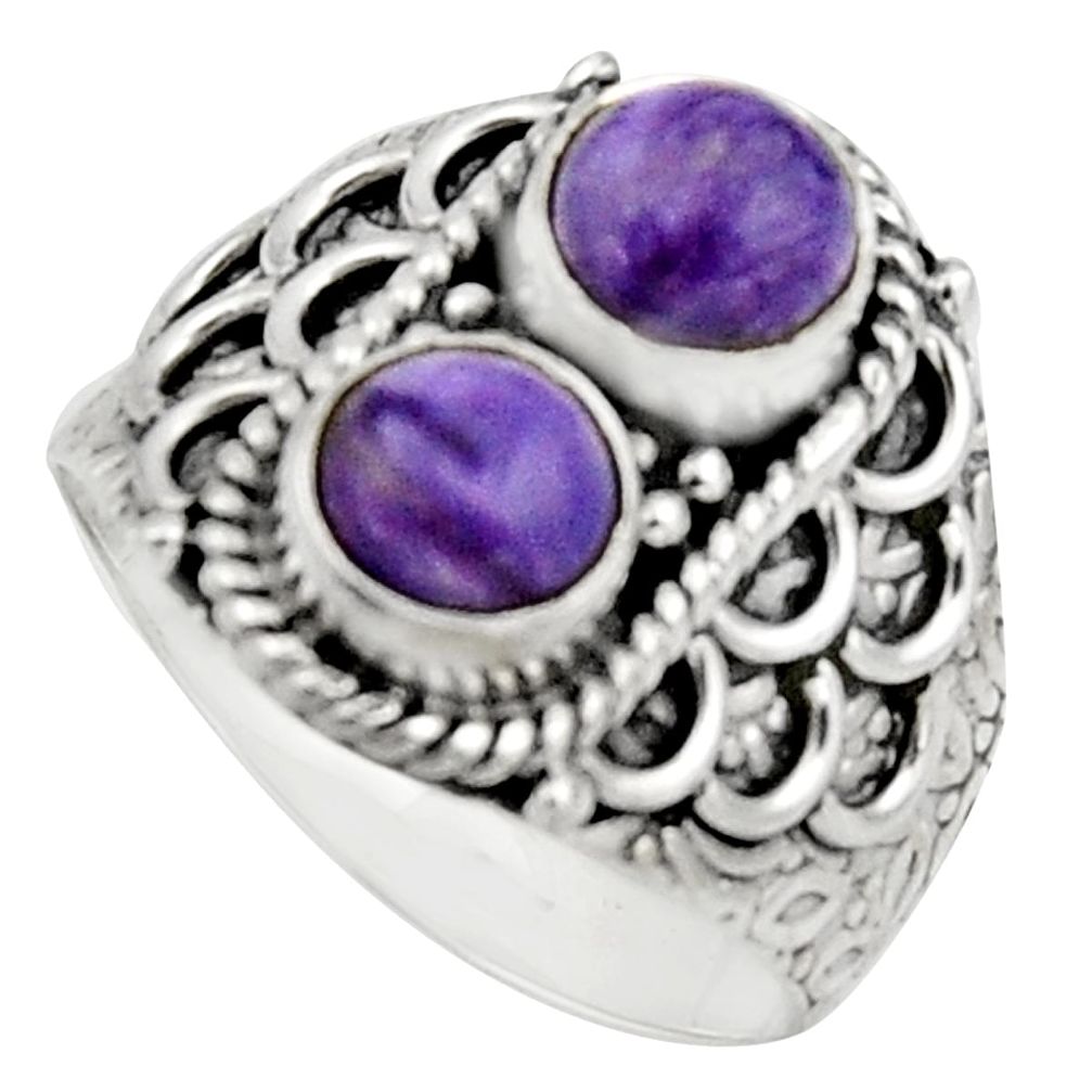2.23cts natural purple charoite (siberian) 925 silver ring size 7.5 r17546