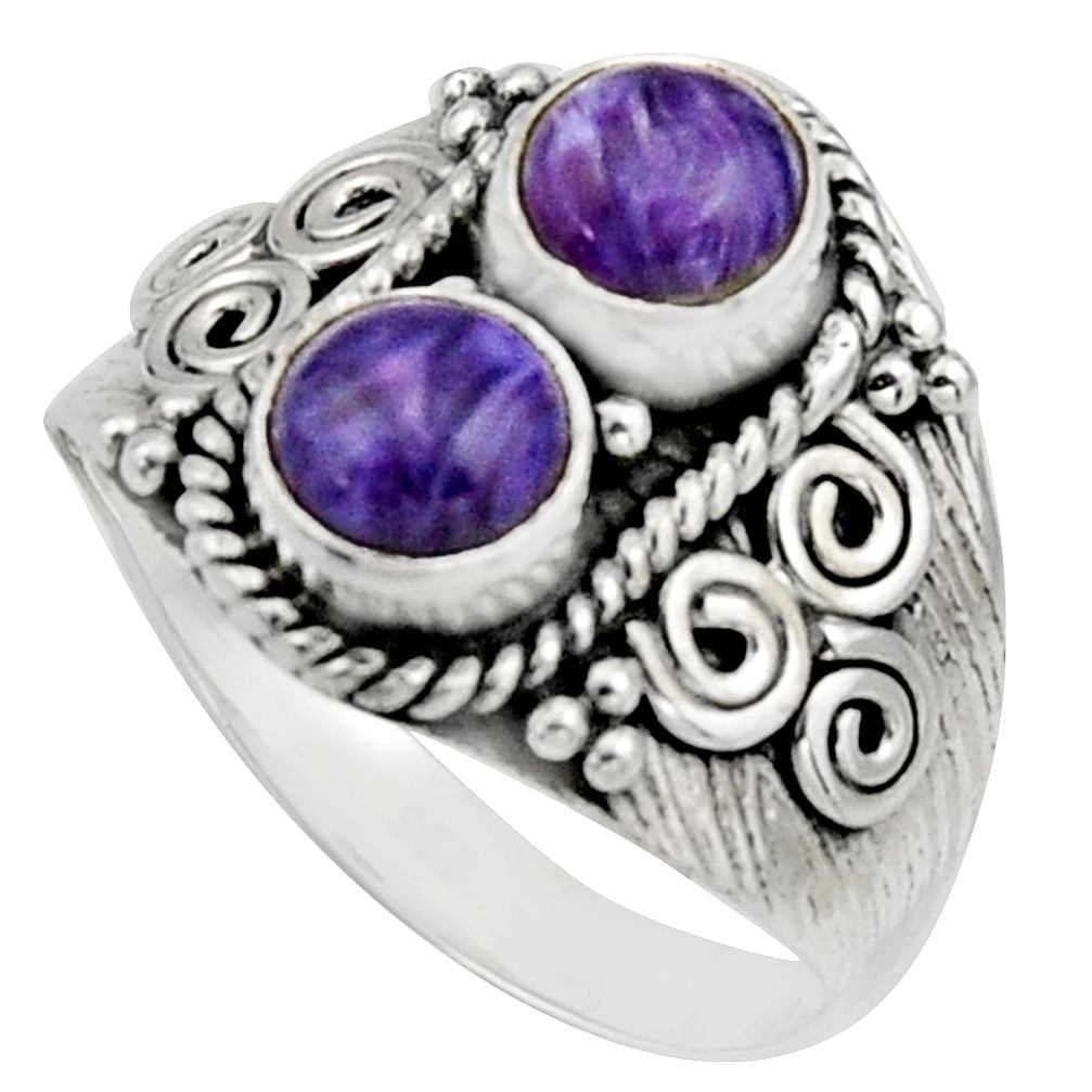 2.35cts natural purple charoite (siberian) 925 silver ring size 8.5 r17547