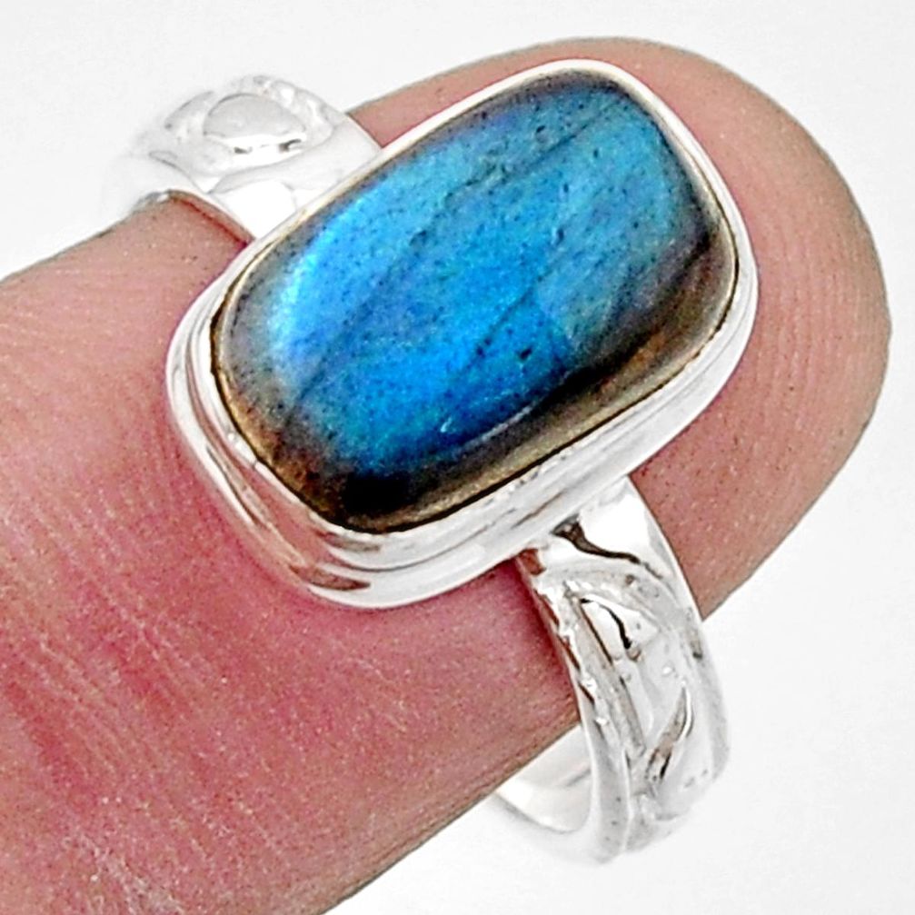 5.13cts natural blue labradorite 925 silver solitaire ring jewelry size 8 r17903
