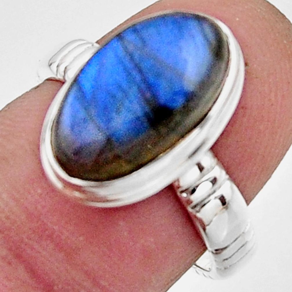 5.87cts natural blue labradorite 925 silver solitaire ring jewelry size 7 r17910