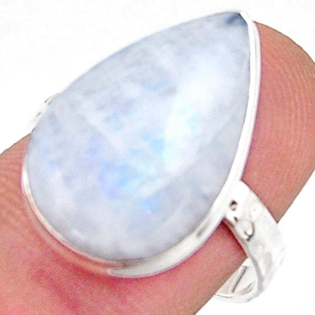 925 silver 9.86cts natural rainbow moonstone pear solitaire ring size 8 r17929